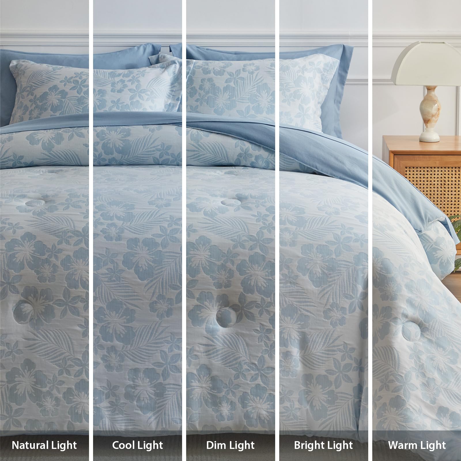 King Comforter Set, White Blue Floral Bedding Comforter Sets