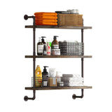 3 Tier Industrial Pipe Shelf Rustic Wood Floating Shelves, Wall Display Bookshelf