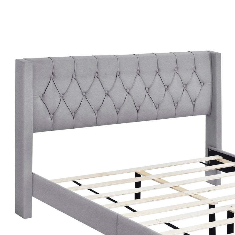 Bedroom Sets, 4-Pieces Queen Size Upholstered Platform Bed with 2 Nightstands and Storage Bench