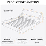 Modern Low Profile Platform Bed Frame Queen Size, Stylish Faux Leather Upholstered