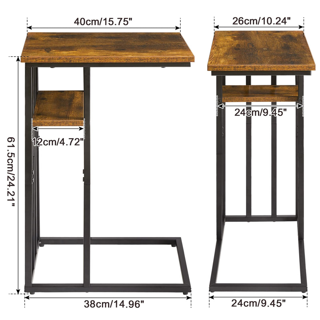 C Shaped End Table,Side Table for Sofa and Bed,Set of 2