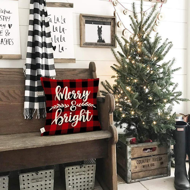 Buffalo Plaid Christmas Pillow Covers 20x20 Set of 4 Marry Bright Christmas Pillows