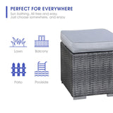 2 Pieces Assembled Ottoman, Indoor All-Weather Grey Wicker Rattan