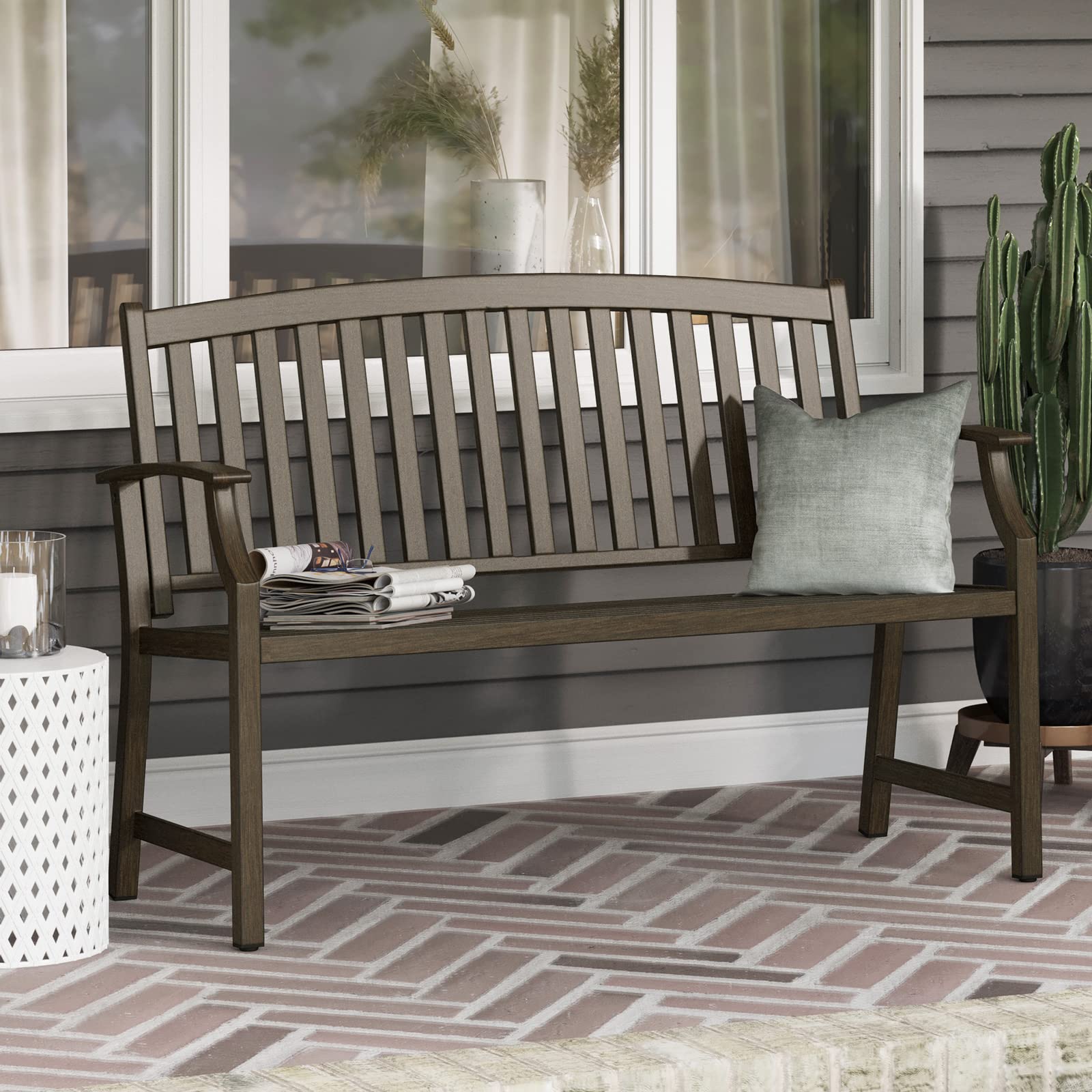 Garden Bench, Outdoor Benches with Anti-Rust Aluminum Steel Metal Frame