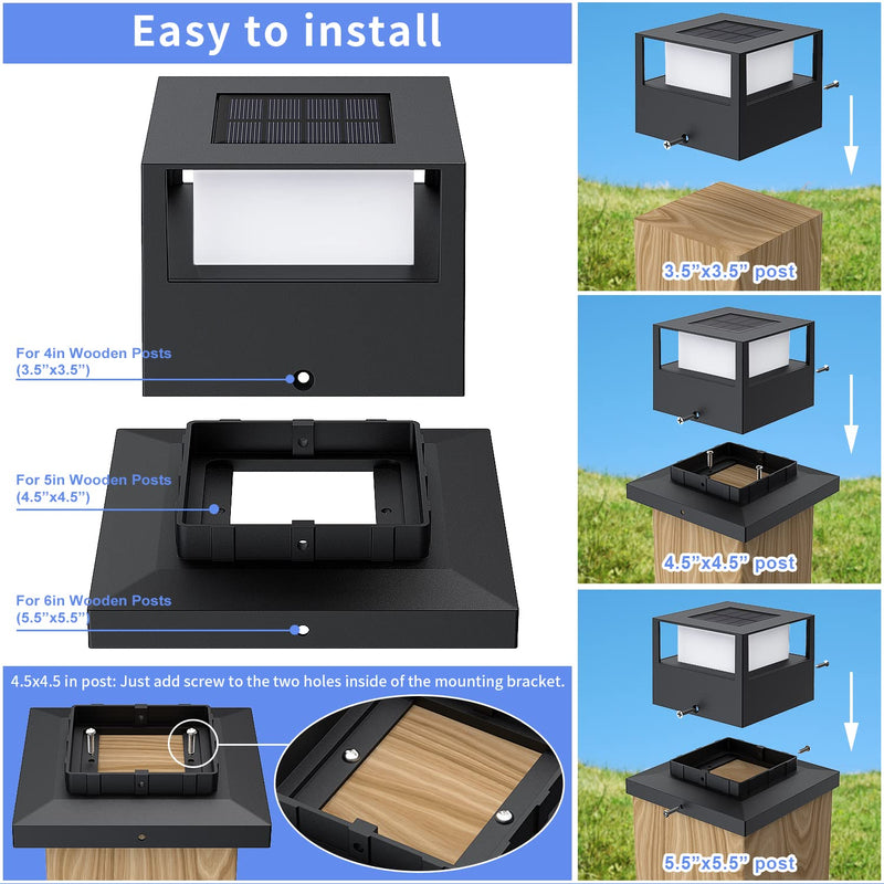 4 Pack Solar Post Lights Outdoor Solar Post Cap Lights, 20 Lumen High Brightness