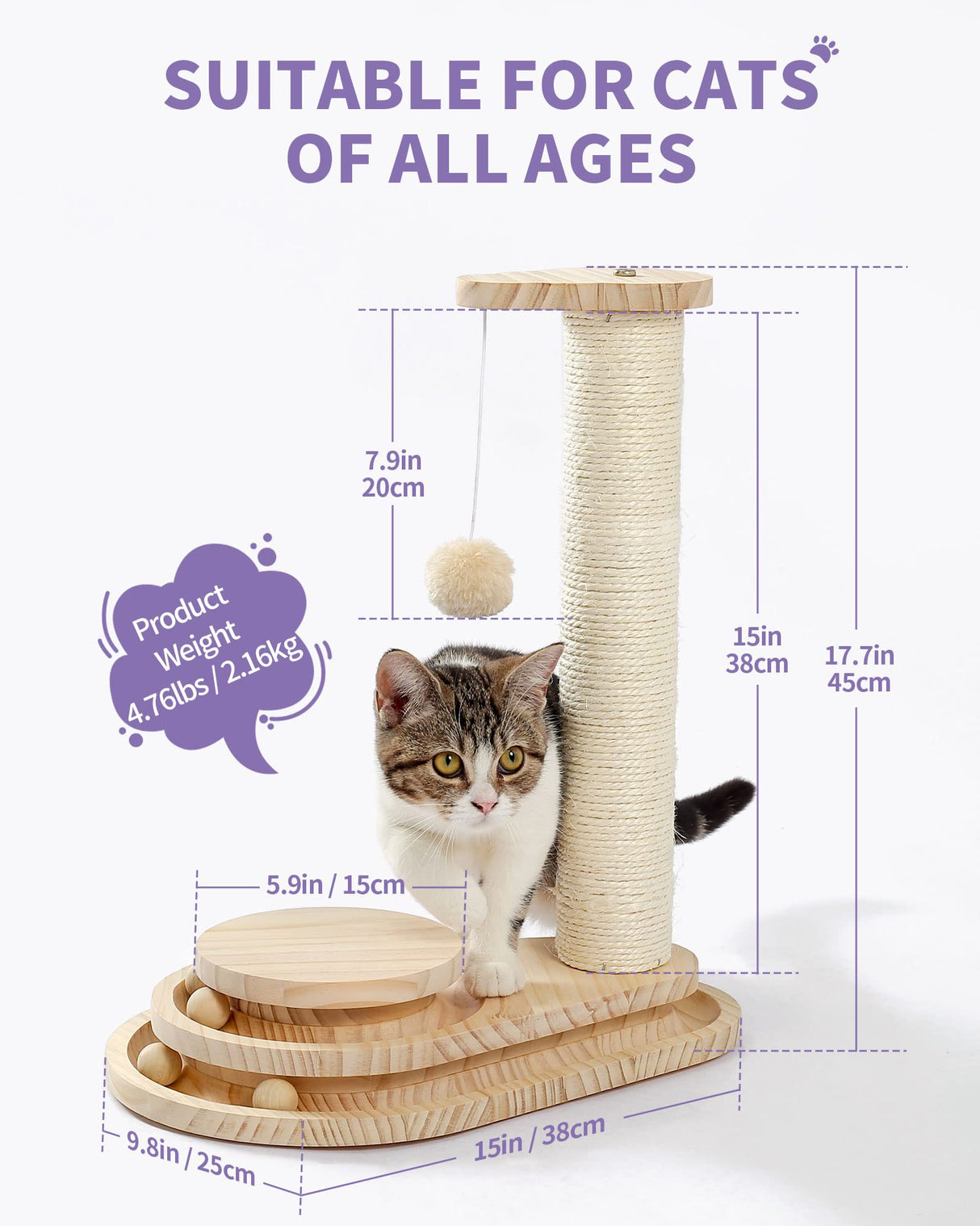 Cat Scratching Post Cat Scratcher Toy Wooden Tw