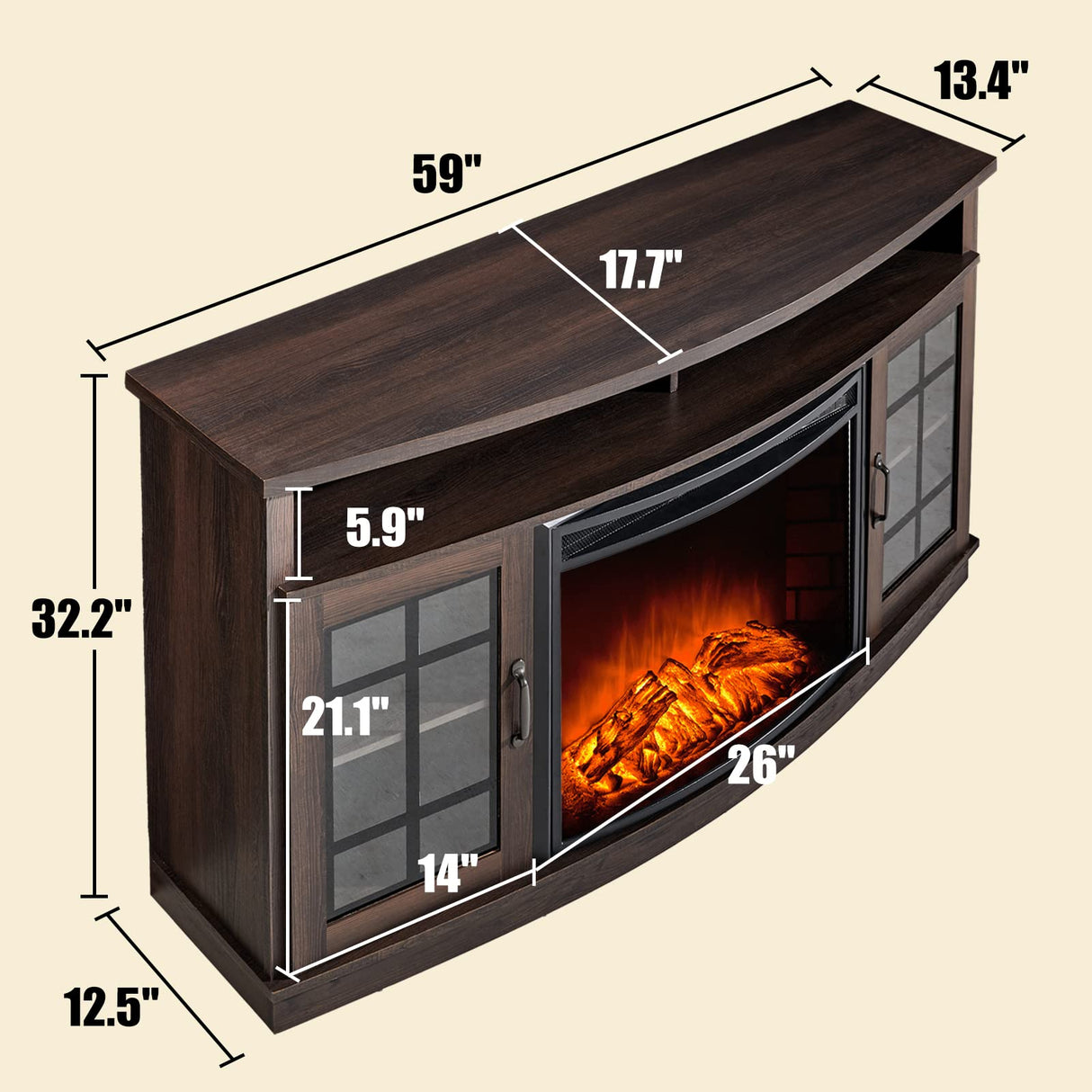 Curved Fireplace TV Stand with 26  Electric Fireplace