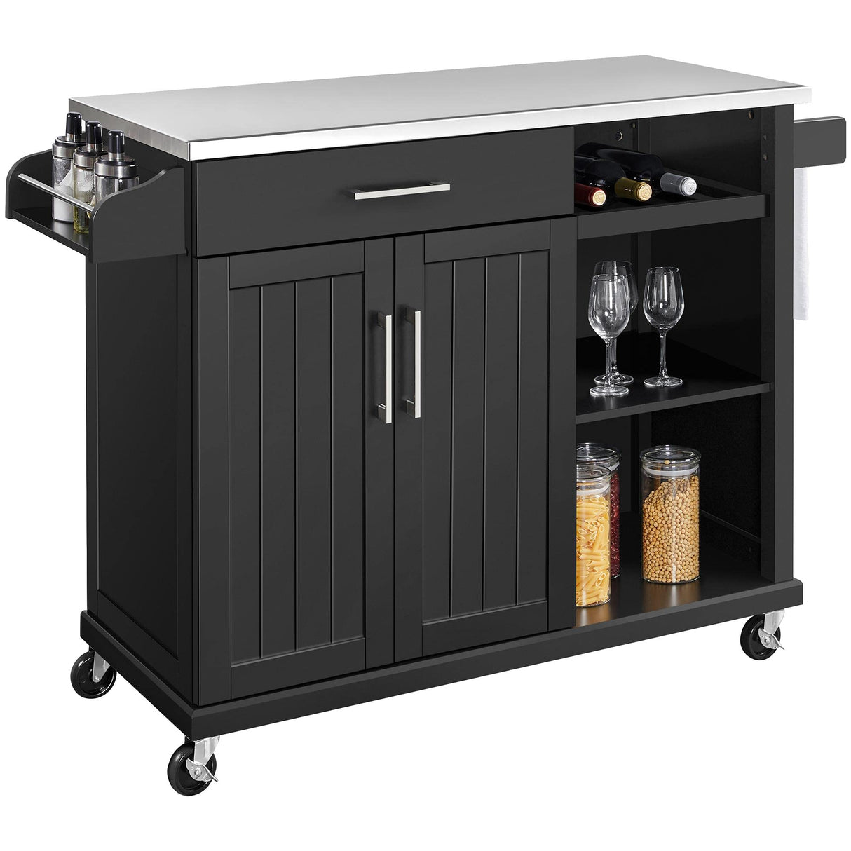 Kitchen Cart with Stainless Steel Top and Storage Cabinet, Kitchen Island