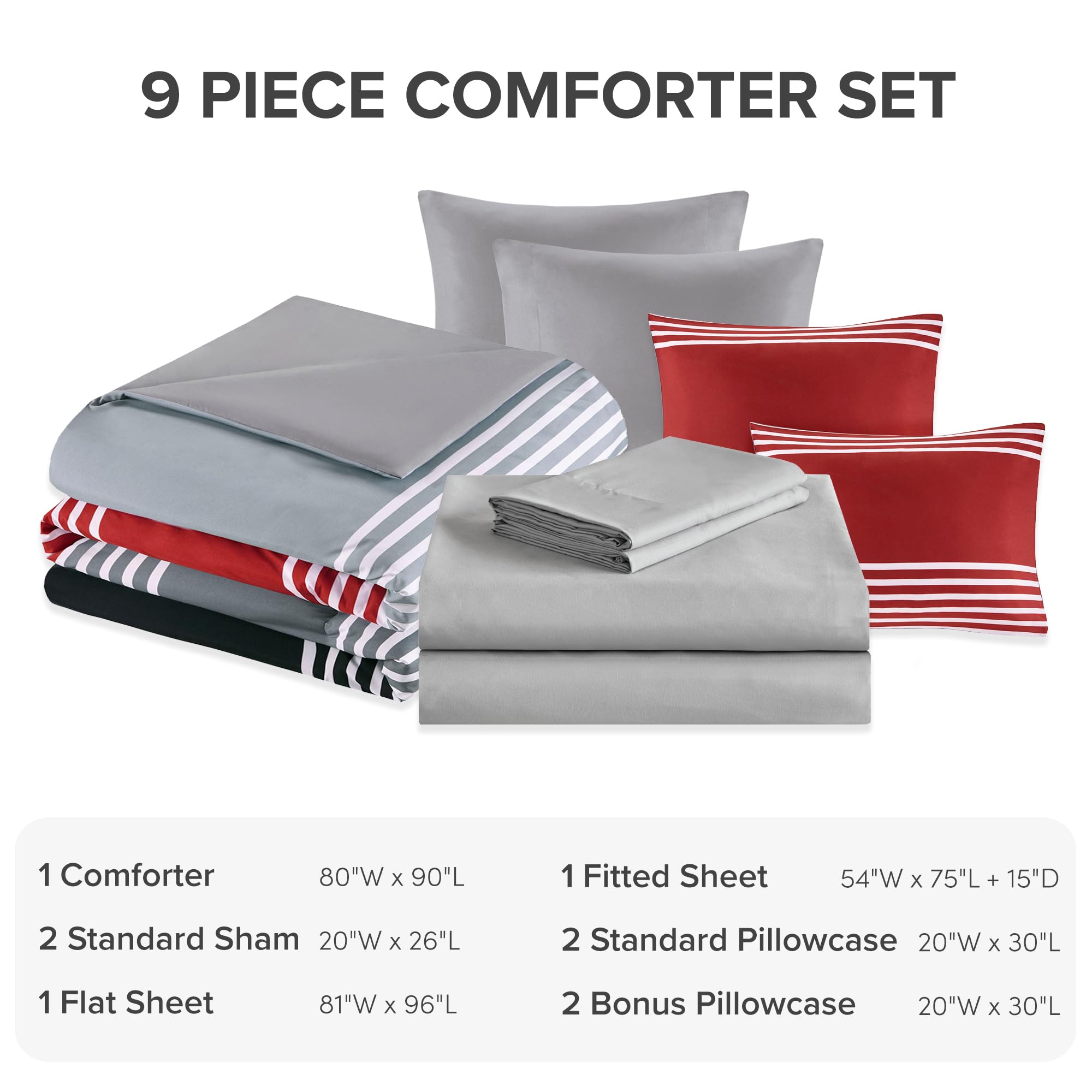 Full Comforter Sets with Sheets - Bed in a Bag 9 Pieces Teen Bedding