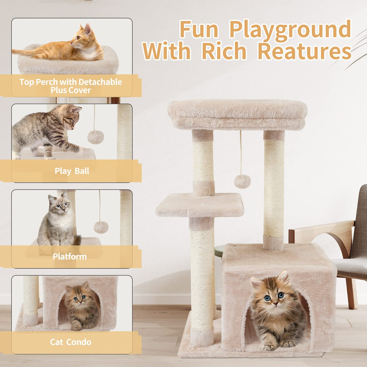 Cute Cat Tree Kitten Cat Tower for Indoor Cat Condo Sisal Scratching