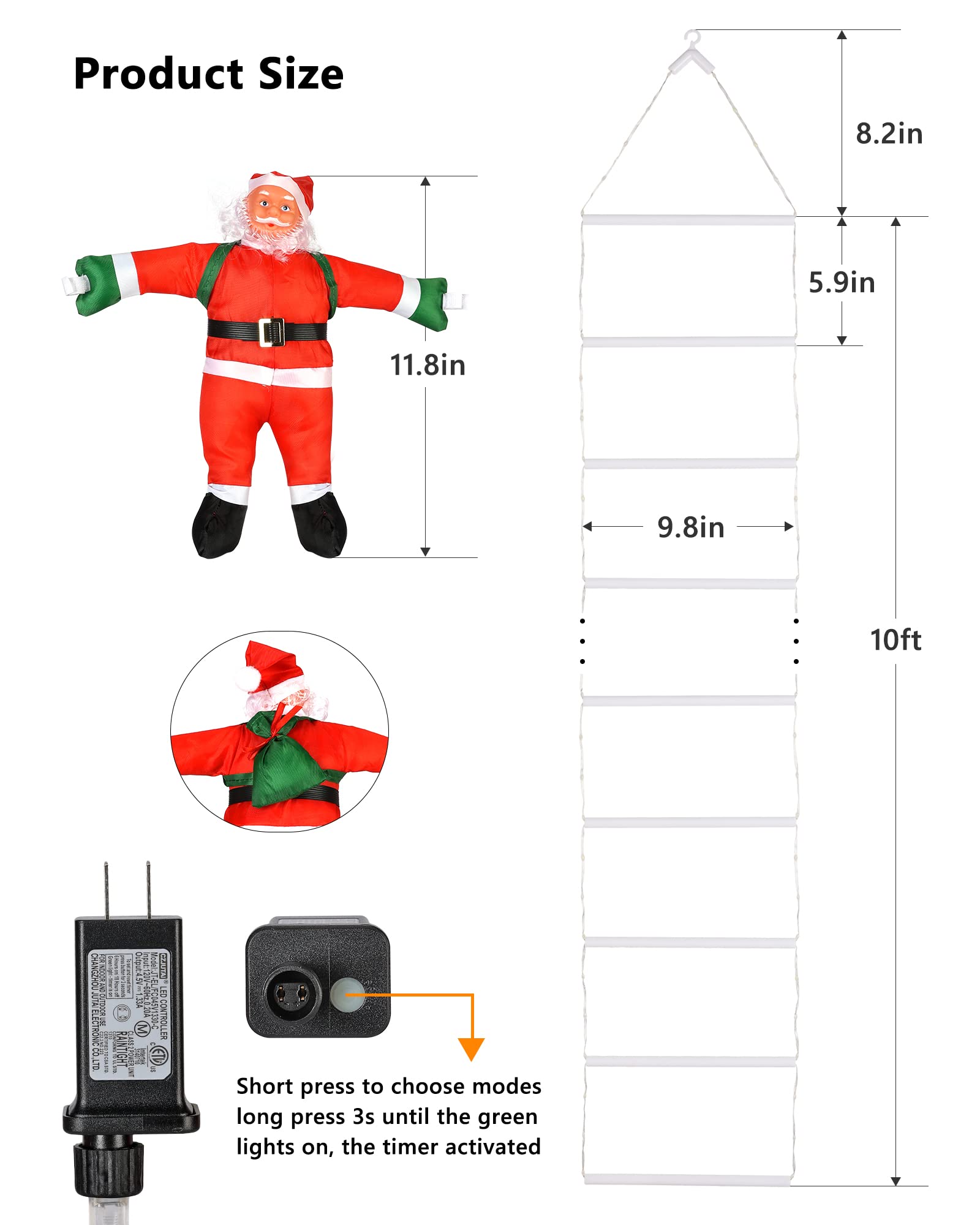 LED Christmas Lights - 10ft Christmas Decorative Ladder