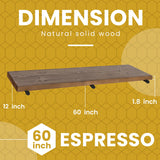 Industrial Rustic Wood Wall Shelf - 60" Espresso Real Wooden Shelf w/ 1.8" Extra Thickness