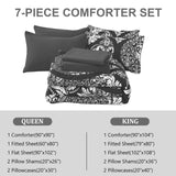 Grey Comforter Set Queen Size, 7 Pieces Bohemian Damask Comforter Set