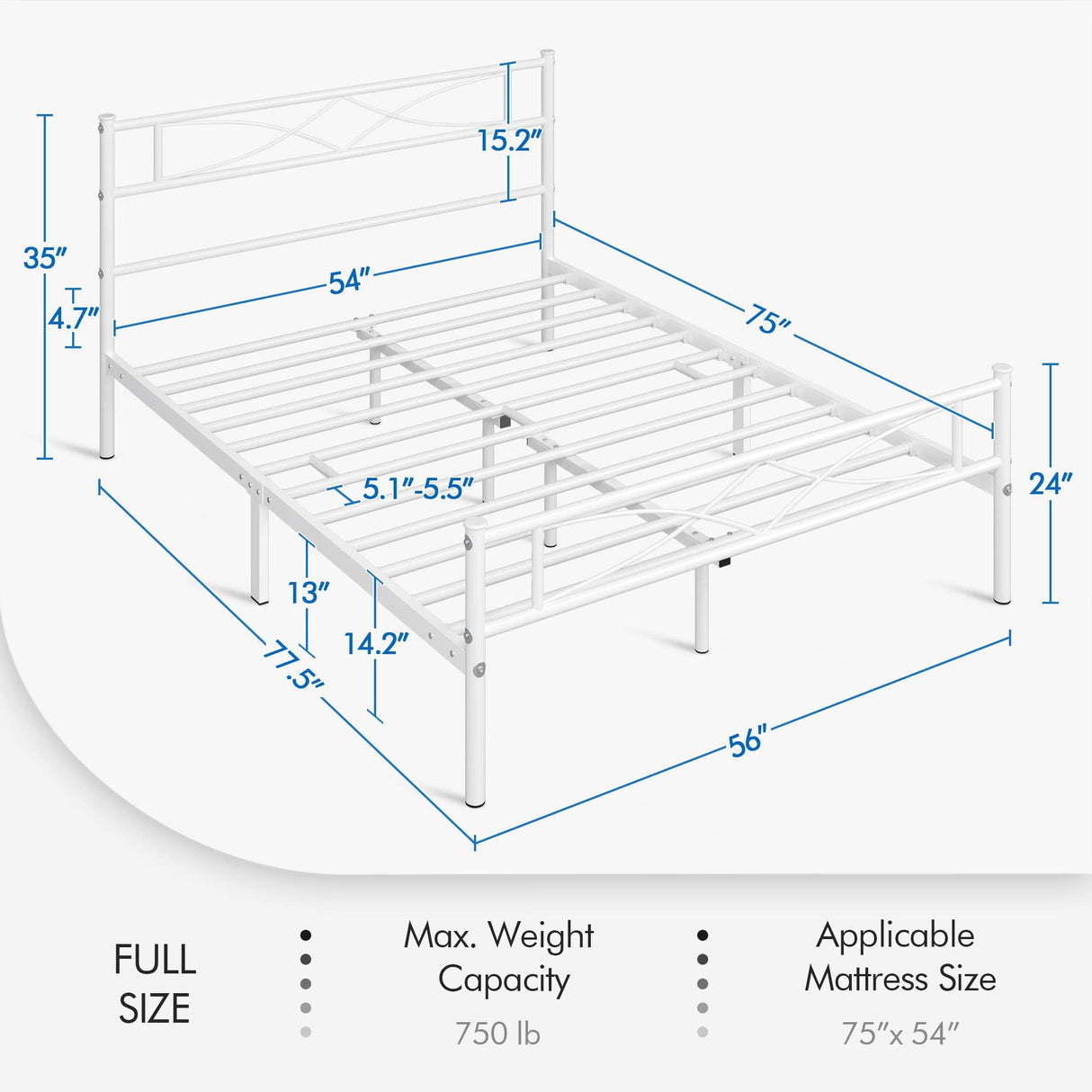 Metal Full Size Bed Frame, Platform Bed Frame, Mattress Foundation with Curved Design Headboard & Footboard,