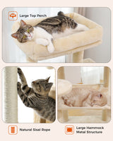 Cat Tree for Large Cats Adult with Metal Plush Big Hammock, 56.3" Cat Tower