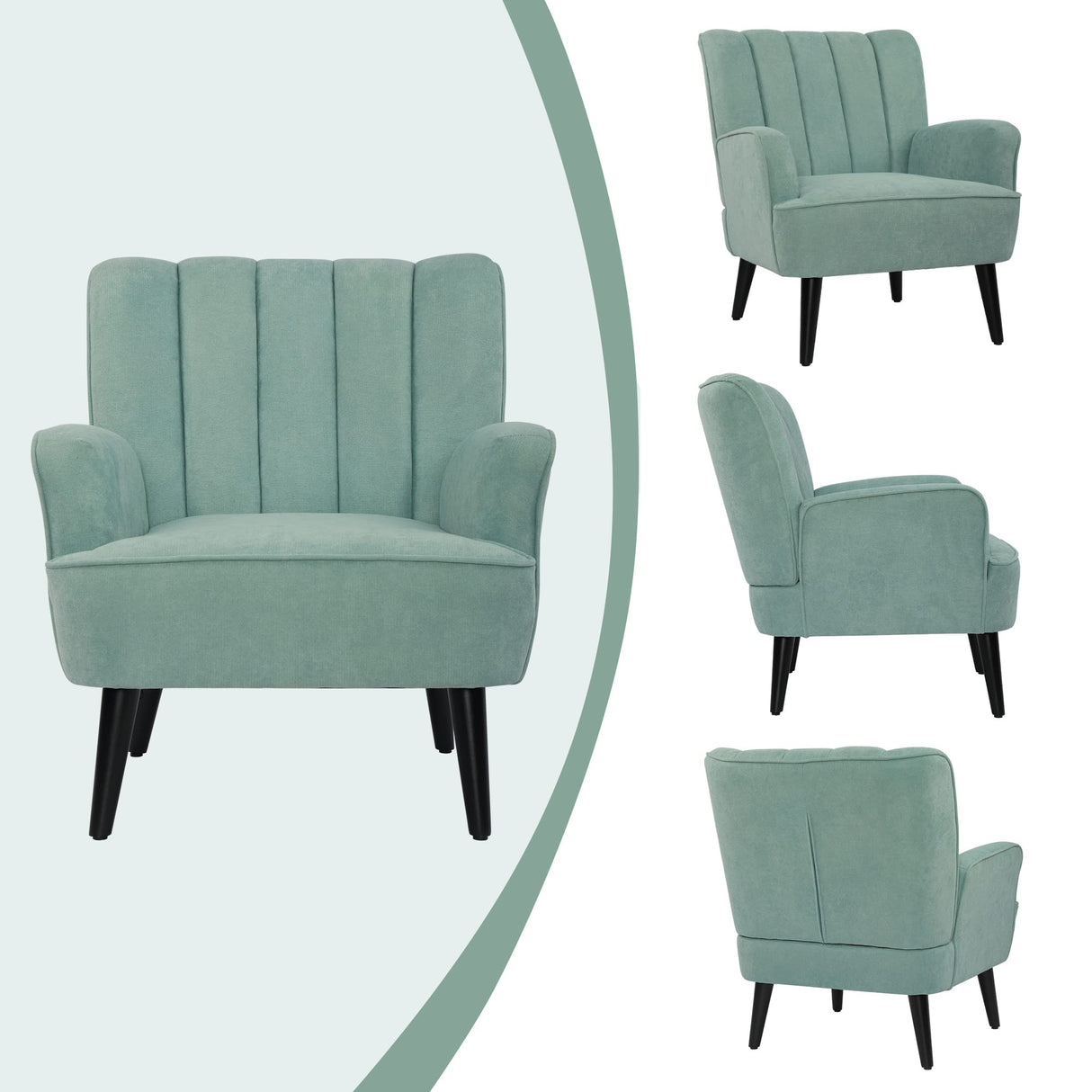 Accent Chairs, Fabric Upholstered Armchairs, Mid Century Modern Accent Chair