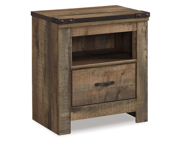 Trinell Rustic 1 Drawer Nightstand with USB Charing Stations, Warm Brown