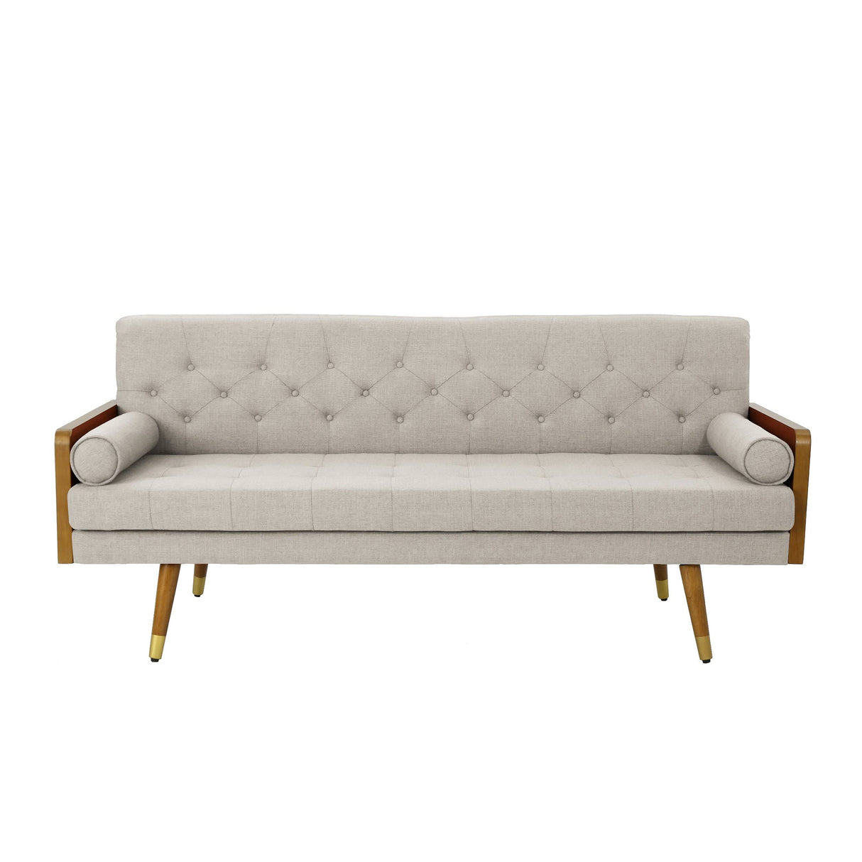 Knight Home Aidan Mid Century Modern Tufted Fabric Sofa, Beige