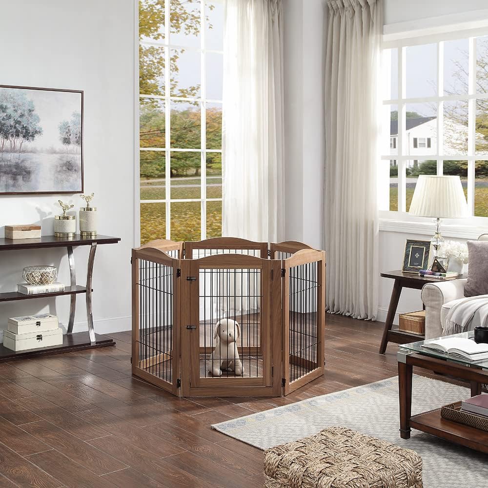 Extra Wide Dog Gate and Pet Playpen, Free Standing Tall Dog Fence