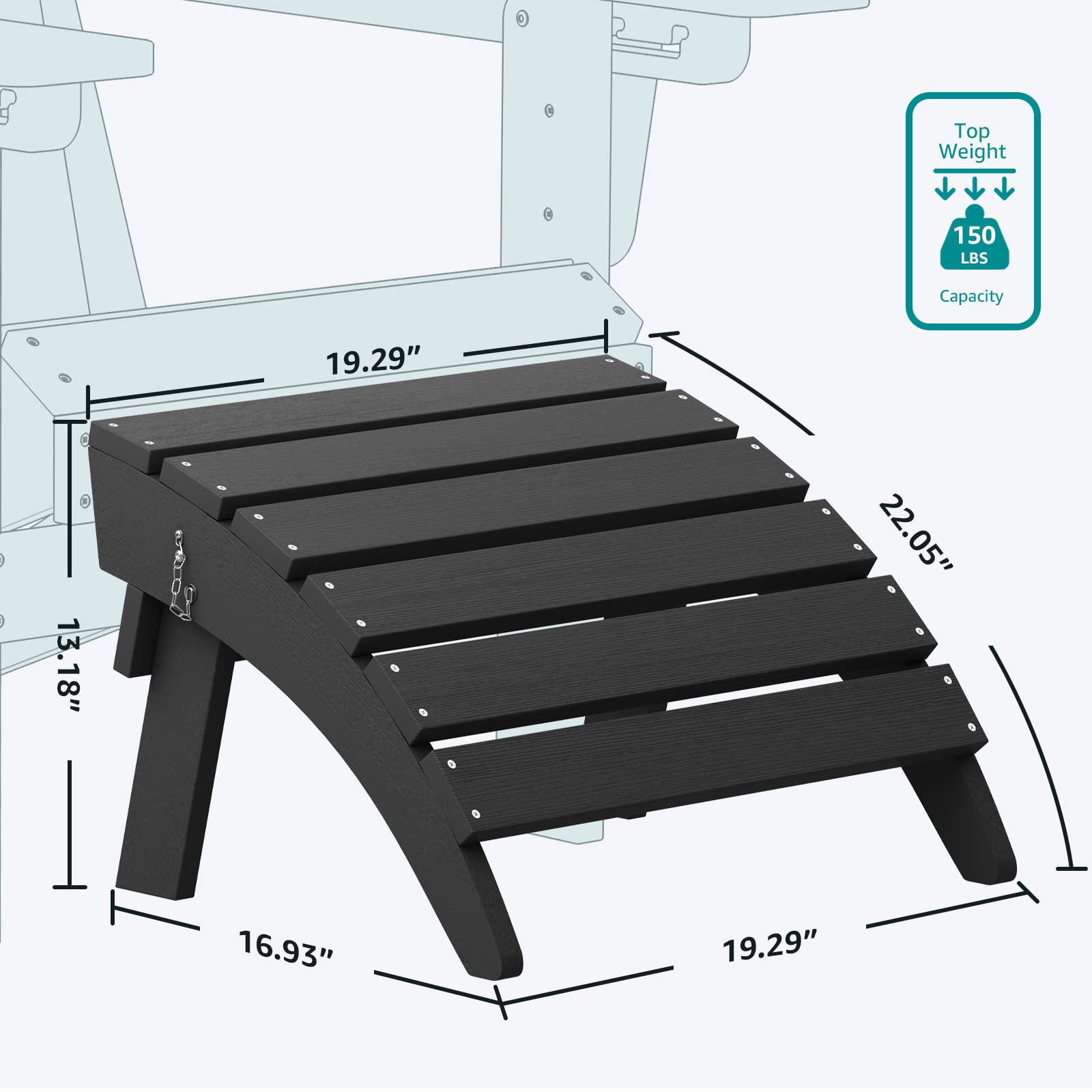 Folding Adirondack Ottoman, No-Assembly Footrest, Resistant  Footstool