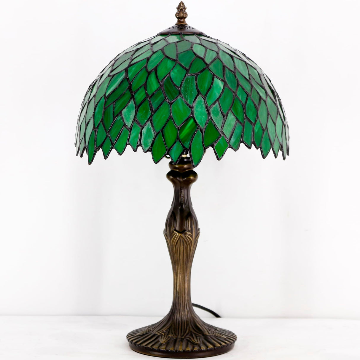 Tiffany Table Lamp Green Wisteria Style Stained Glass Desk Bedside