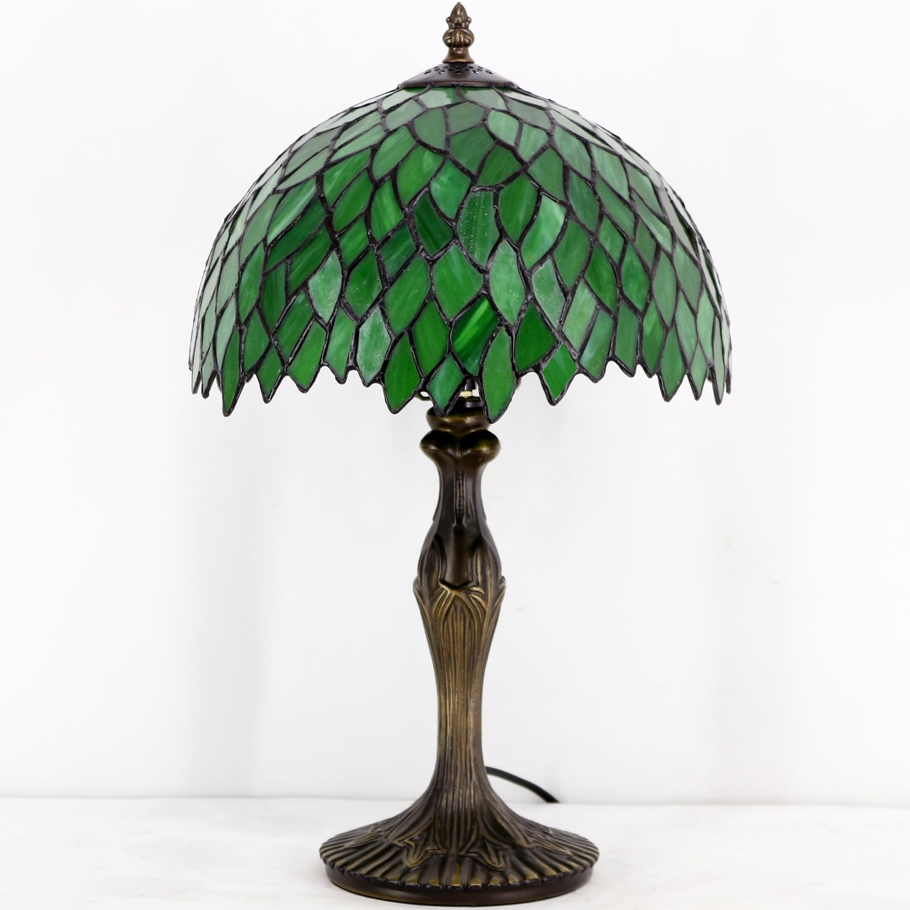 Tiffany Table Lamp Green Wisteria Style Stained Glass Desk Bedside