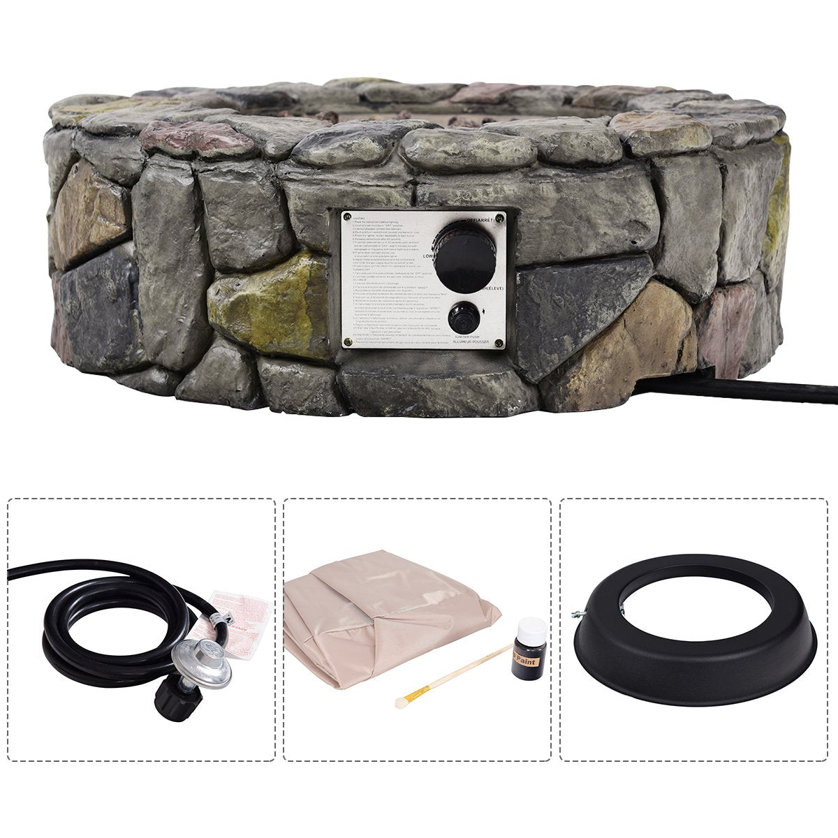 Gas Fire Pit, 28 Inch 40,000 BTU Propane Fire Outdoor w/Natural Stone