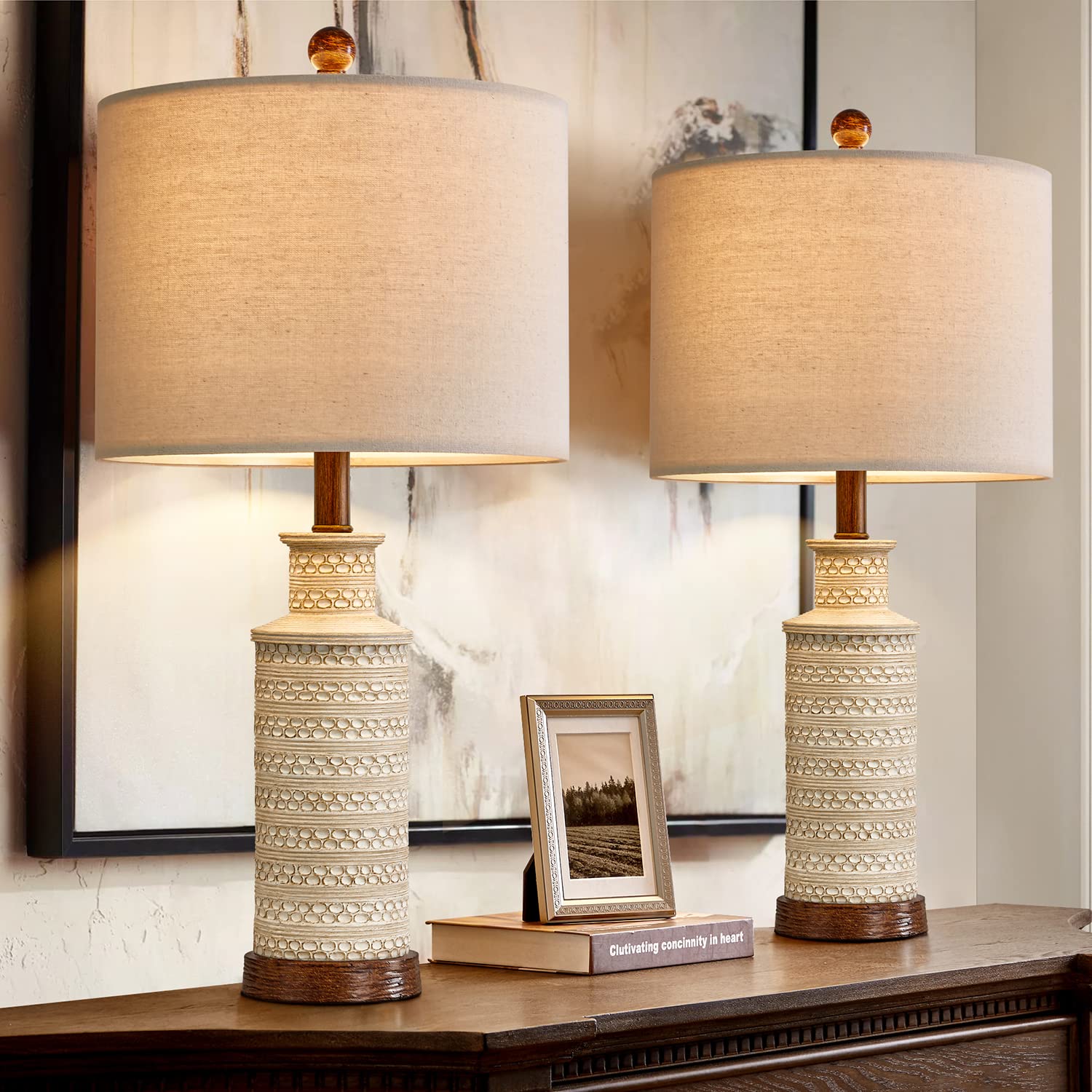 24'' Farmhouse Table Lamp Set of 2 for Bedroom Living Room