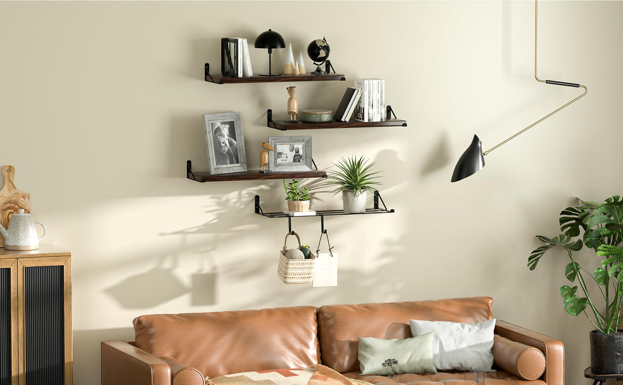 Floating Shelf, Wall Mounted Rustic Wood Shelves for Bathroom, Study Room