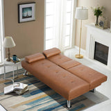 Convertible Sofa Bed Adjustable Couch Sleeper Modern Faux Leather Guest Bed