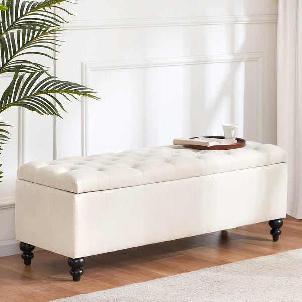Button-Tufted Ottoman with Storage in Upholstered Fabrics, Large Storage Bench