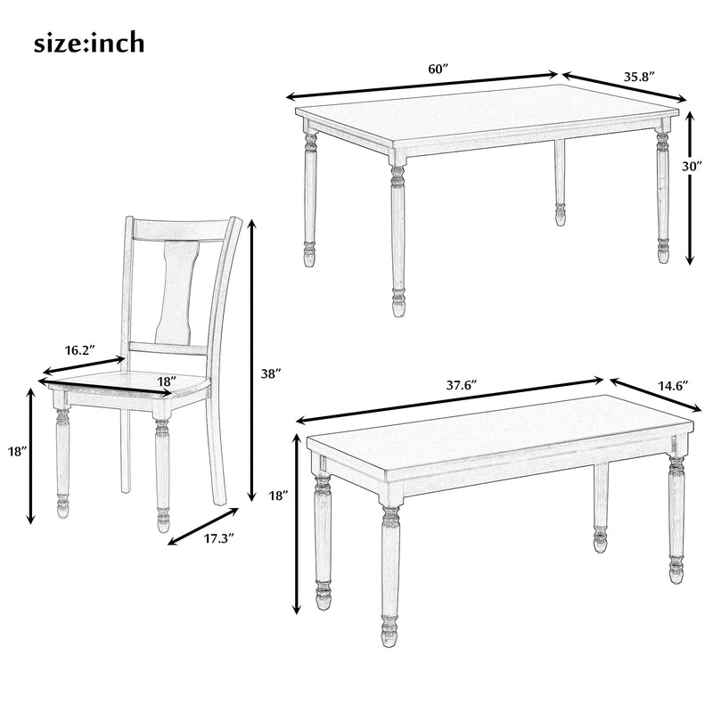 Piece Kitchen Dining Set for 6, Farmhouse Rustic Style Rectangular Wood Table