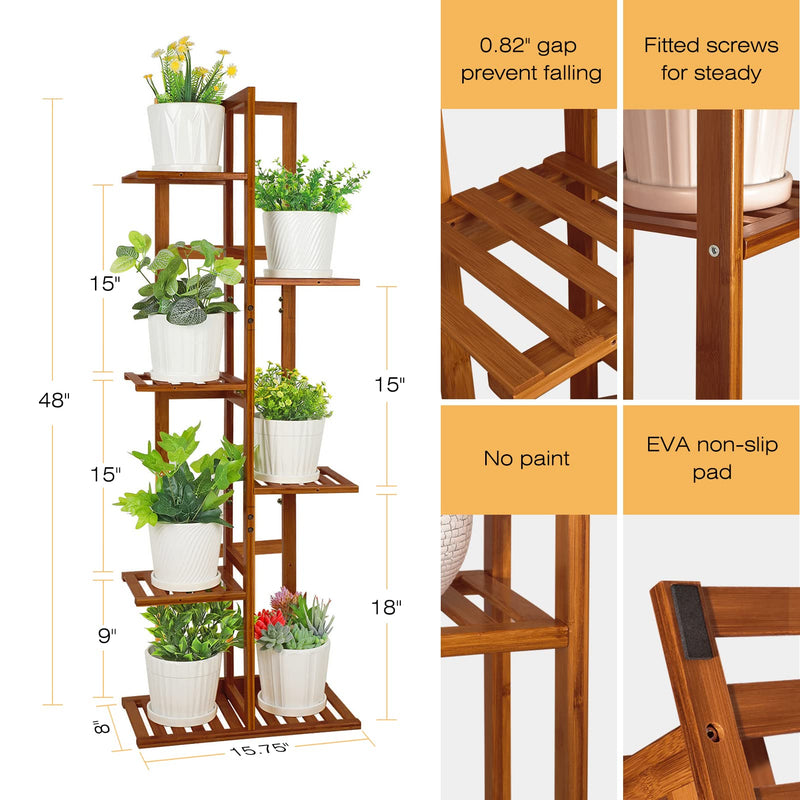 Bamboo Plant Stand, Plant Stands for Indoor Tall Plant Rack 6 Tier Plant Stand