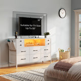 Dresser with Power Outlets and LED Lights, 10 Drawers Dresser with Side Pocket