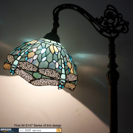 Tiffany Floor Lamp Sea Blue Stained Glass Dragonfly