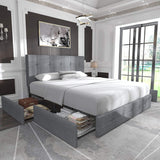 Upholstered Full Size Platform Bed Frame with 4 Storage