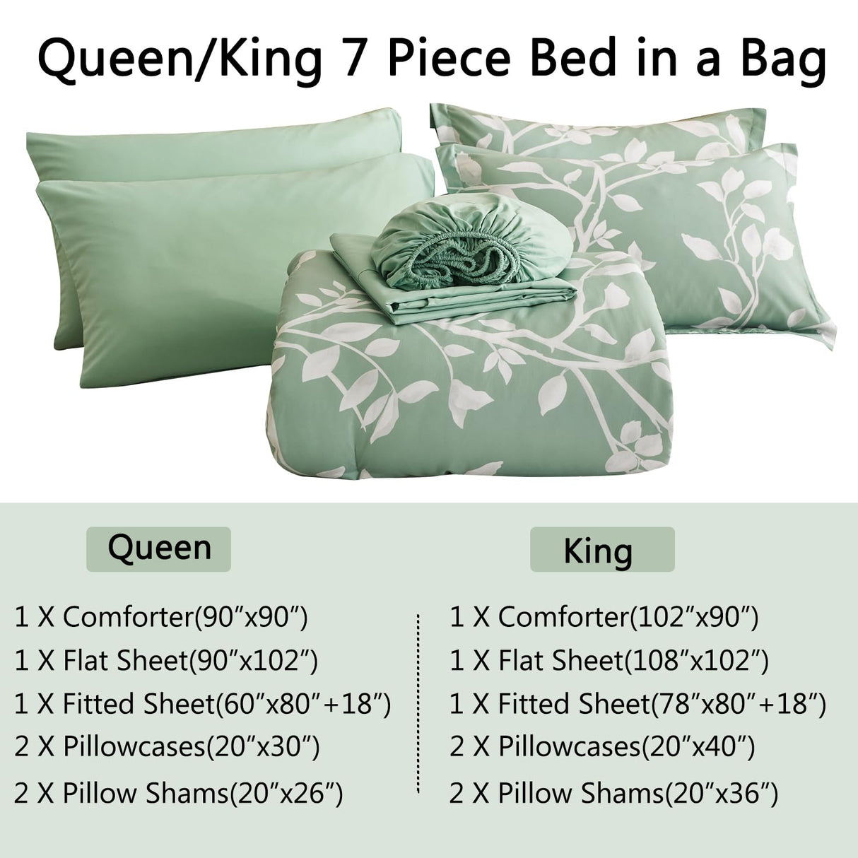 Sage Green Queen Comforter Set 7 Piece Bed in a Bag