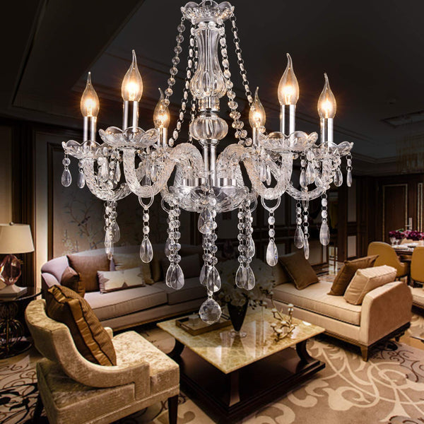 Modern Elegant 6 Lights K9 Crystal Glass Chandelier Pendant Ceiling Lighting European Style