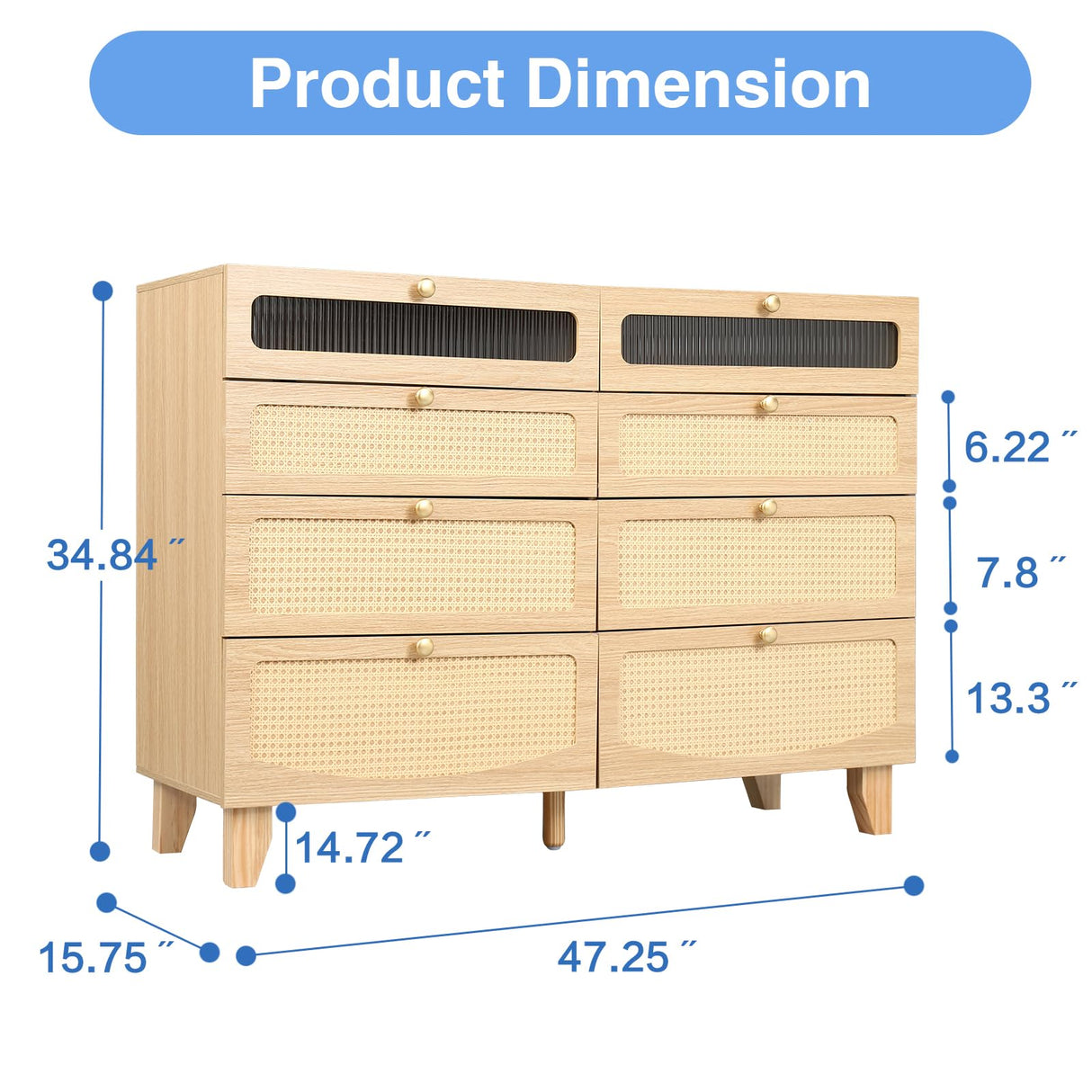 Dresser for Bedroom with 8 Drawers, Double Dresser with LED Lights