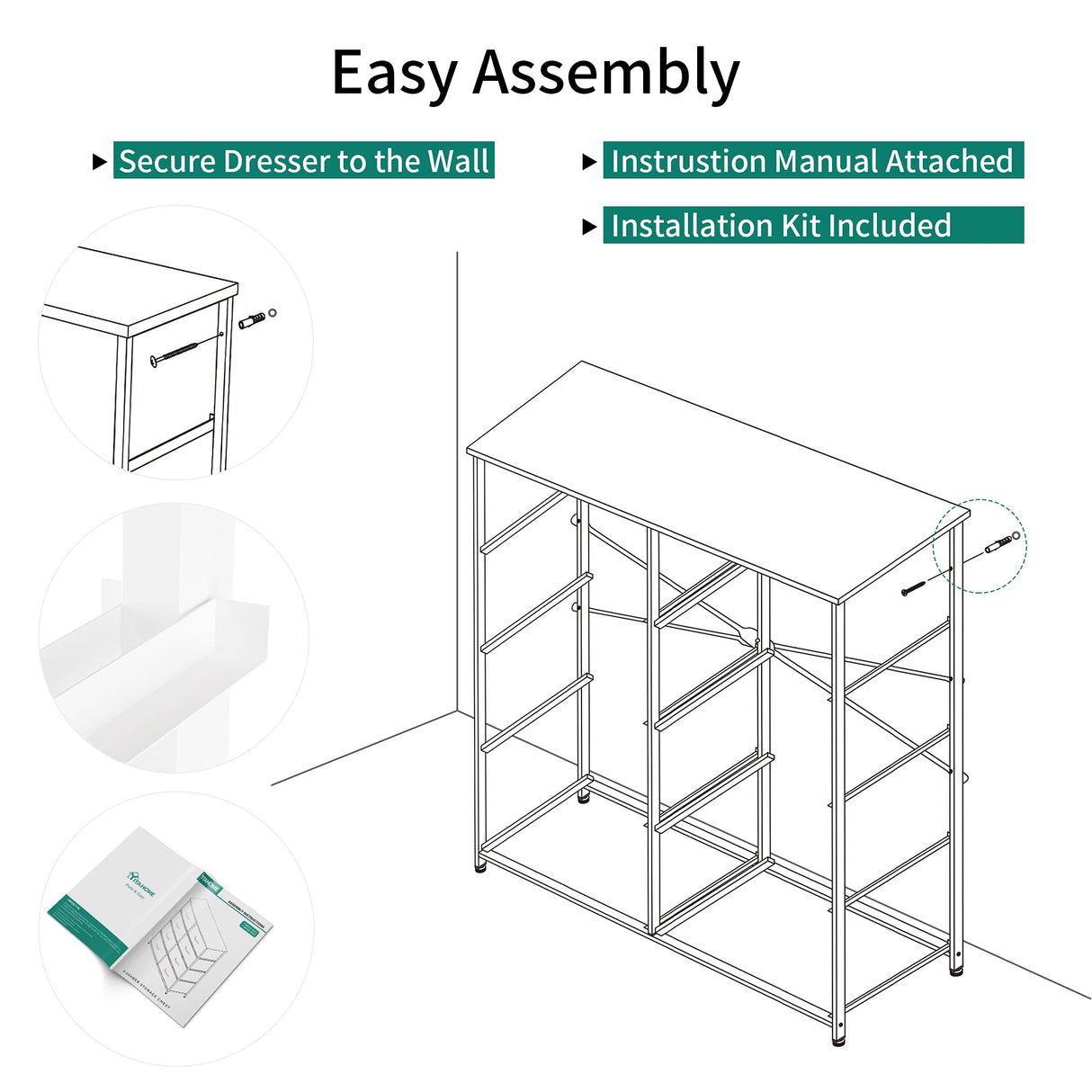 Dresser for Bedroom, Tall Dresser with 8 Drawers