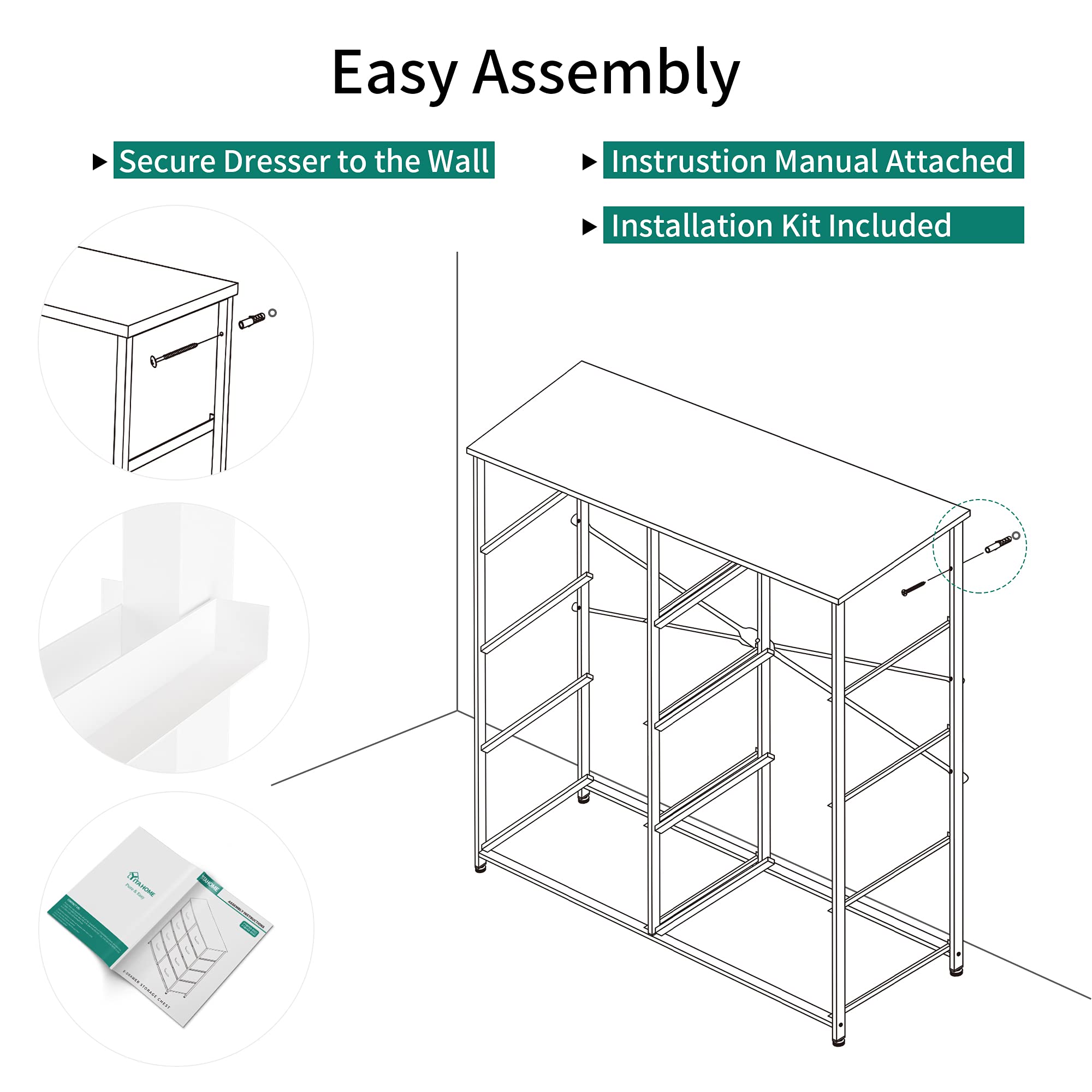 Dresser for Bedroom, Tall Dresser with 8 Drawers