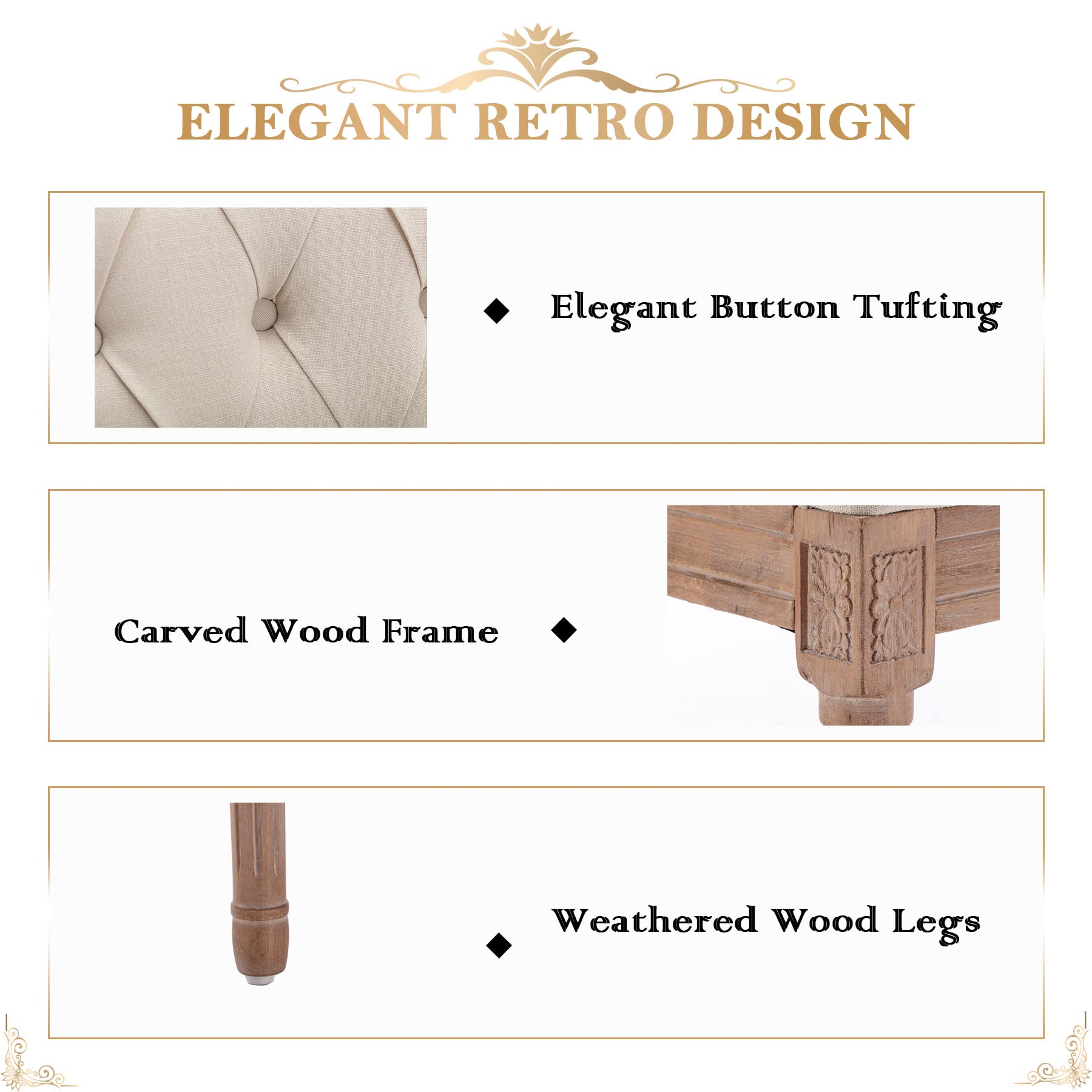 Tufted Extra-Long Entryway Bench, Vintage Bedroom Bench Upholstered