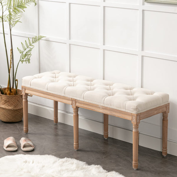 Tufted Extra-Long Entryway Bench, Vintage Bedroom Bench Upholstered Dining Benches