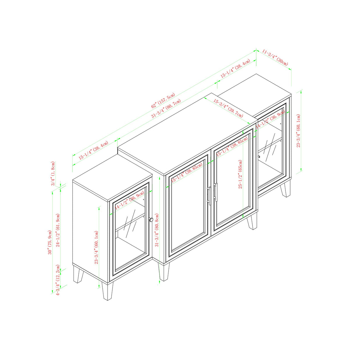 4-Door Tiered Modern-Sideboard-Buffet Stand for Storage