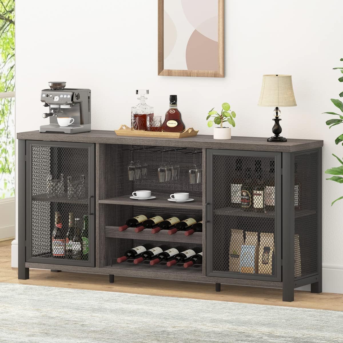 Liquor Bar Cabinet, Industrial Wine Bar Cabinet