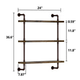 3 Tier Industrial Pipe Shelf Rustic Wood Floating Shelves, Wall Display Bookshelf