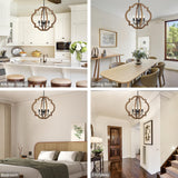 21.65'' Farmhouse Wood Chandelier, Rustic Orb Chandelier for Dining Room