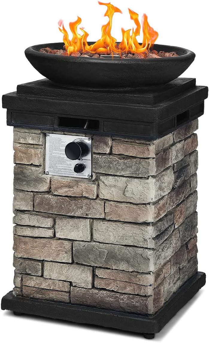 Propane Firebowl Column, 40,000 BTU Gas Fire Pit,Ledgestone Firepit