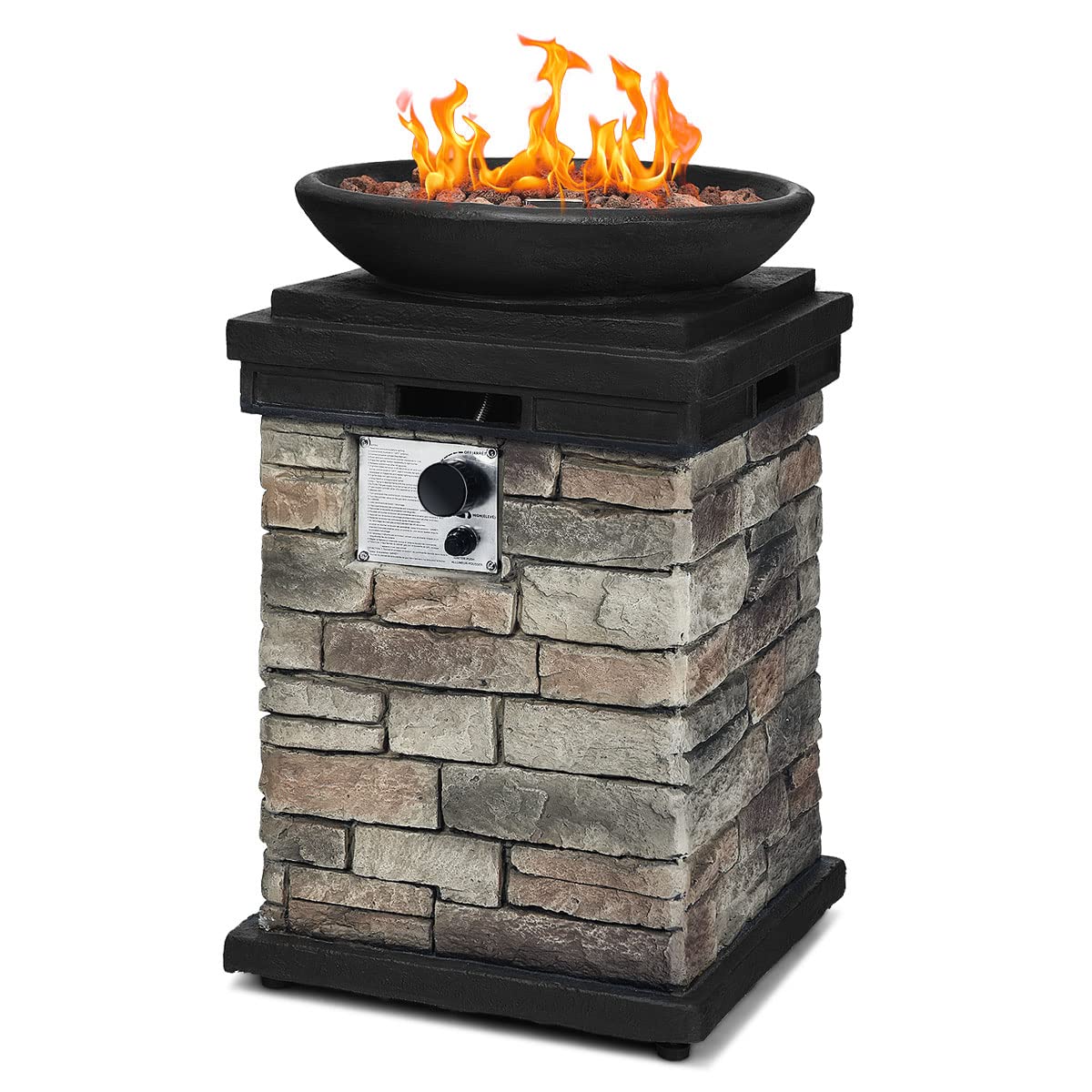 Propane Firebowl Column, 40,000 BTU Gas Fire Pit,Ledgestone Firepit