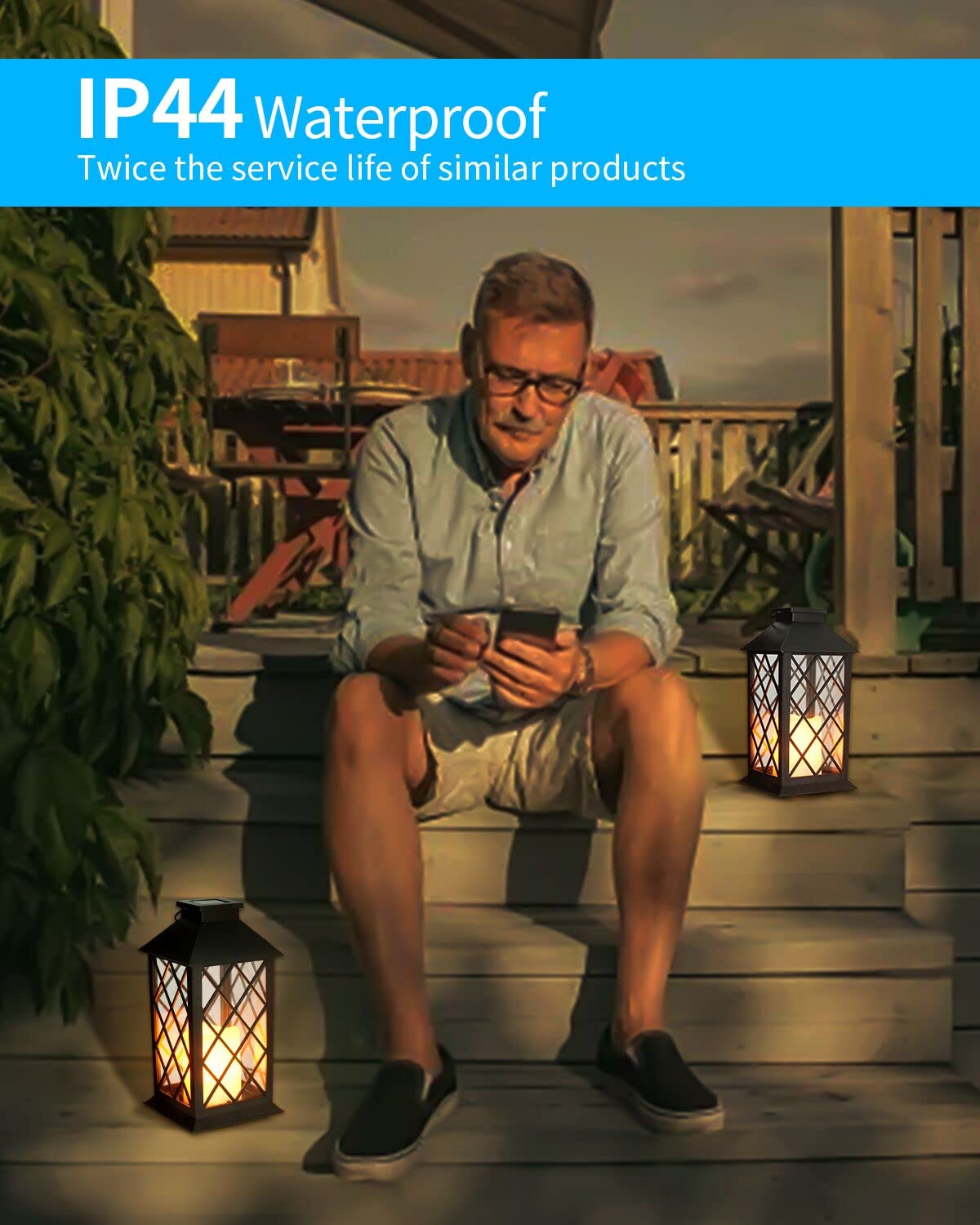 Solar Lanterns Outdoor Waterproof, 14 Inch Outdoor Lanterns with LED Flickering Flameless Candles